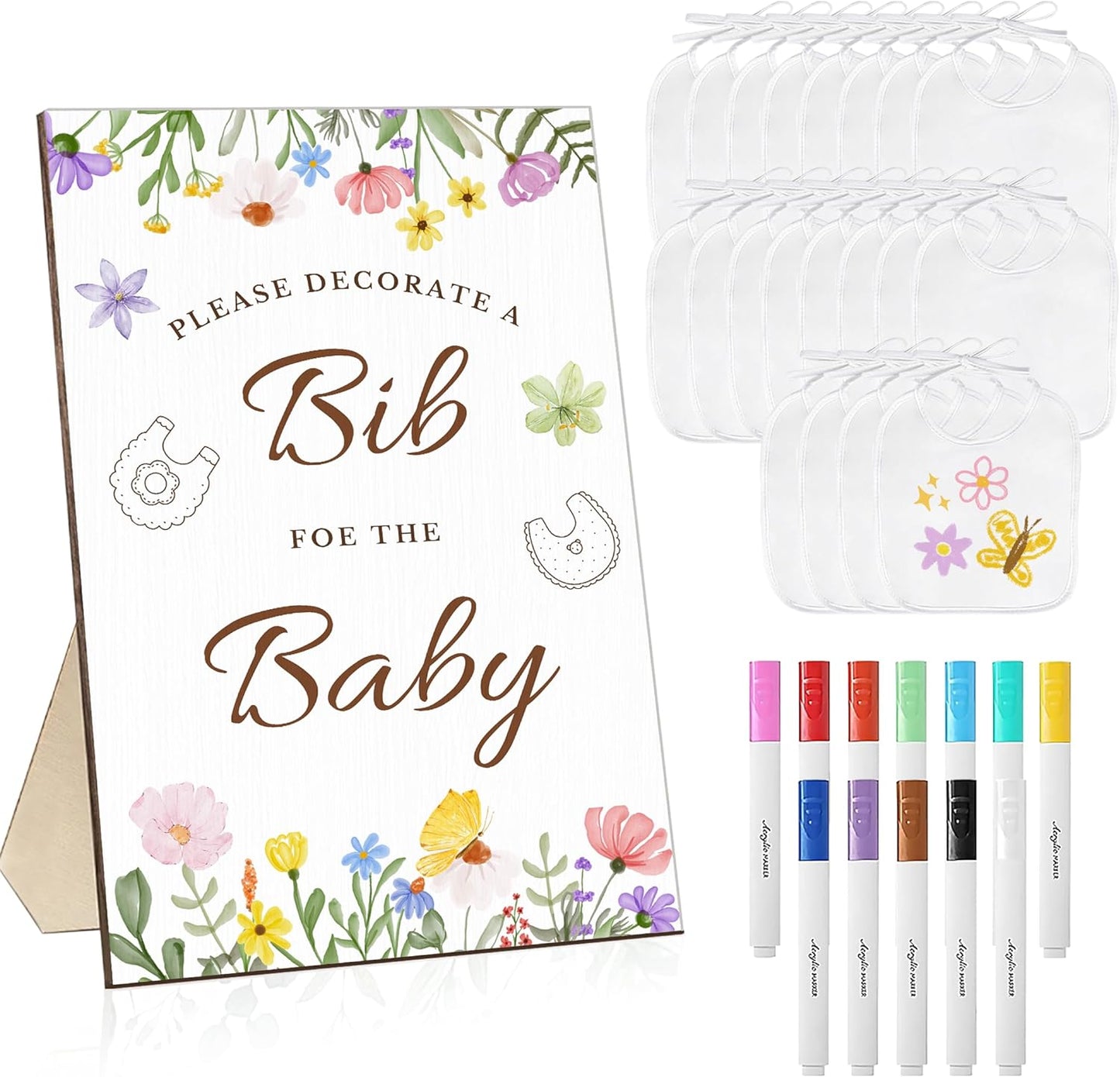 Thuvin Baby Shower Bib Decorating Kit with Markers