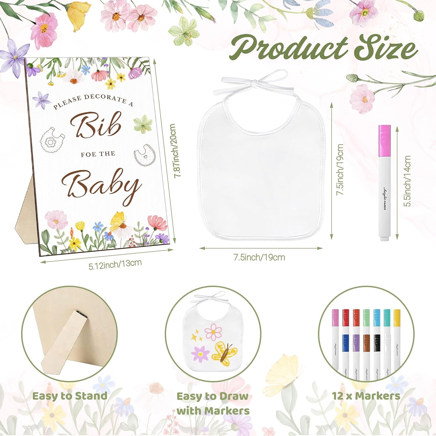 Thuvin Baby Shower Bib Decorating Kit with Markers